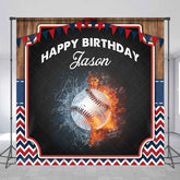 Aperturee - Aperturee Baseball Sport Flag Wood Custom Birthday Backdrop